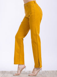 WOMEN'S BUTTON CLOSURE POCKETS WIDE LEG DENIM PANTS