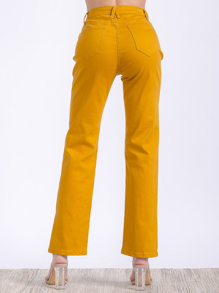 WOMEN'S BUTTON CLOSURE POCKETS WIDE LEG DENIM PANTS