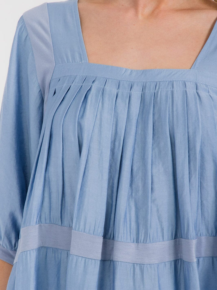 WOMEN'S SHORT SLEEVE SQUARE NECK TIERED TUNIC BLOUSE TOP