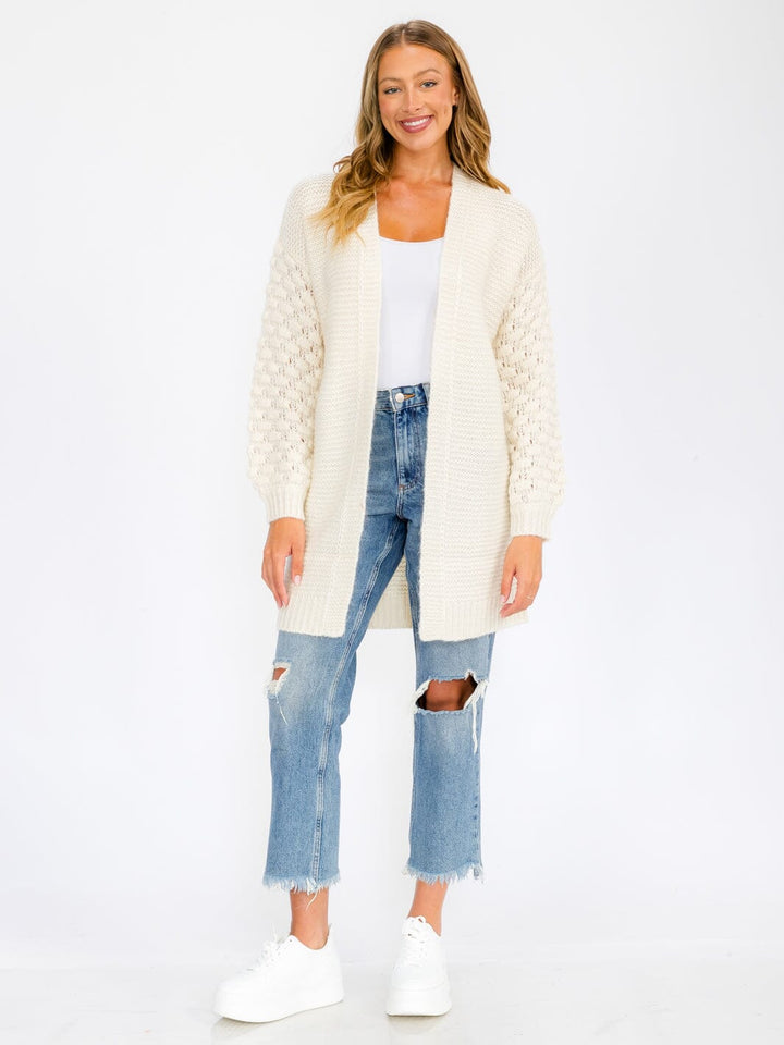 WOMEN'S LONG SLEEVE OPEN FRONT DETAILED CARDIGAN