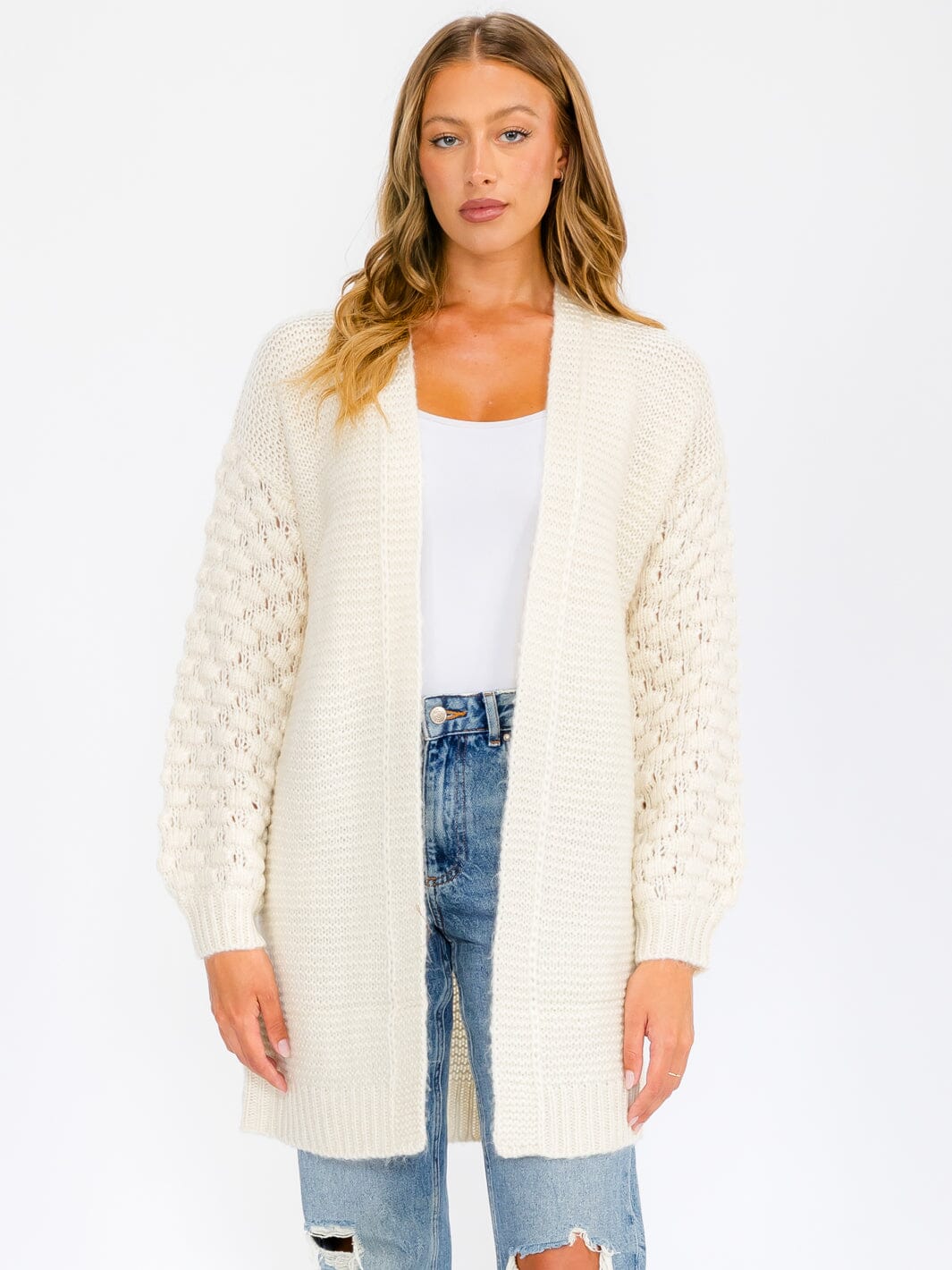 WOMEN'S LONG SLEEVE OPEN FRONT DETAILED CARDIGAN