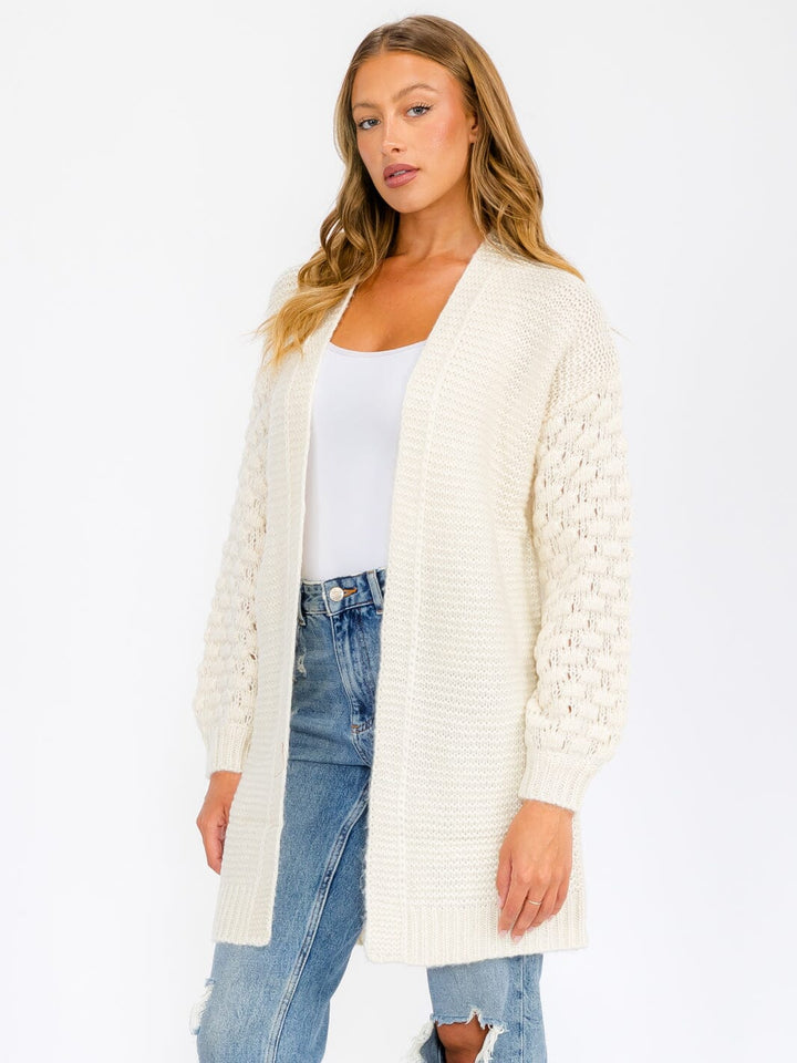 WOMEN'S LONG SLEEVE OPEN FRONT DETAILED CARDIGAN