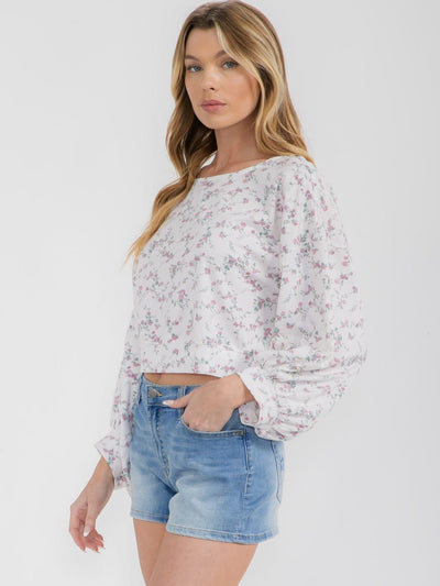 WOMEN'S LONG BALLOON SLEEVE FLORAL BLOUSE