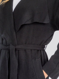 WOMEN'S LONG SLEEVE OPEN FRONT POCKETS SELF TIE COAT