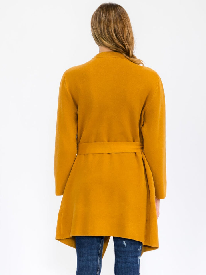 WOMEN'S LONG SLEEVE OPEN FRONT POCKETS SELF TIE COAT