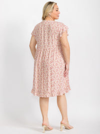 PLUS SIZE SHORT SLEEVE BUTTON CLOSURE FLORAL TUNIC MIDI DRESS