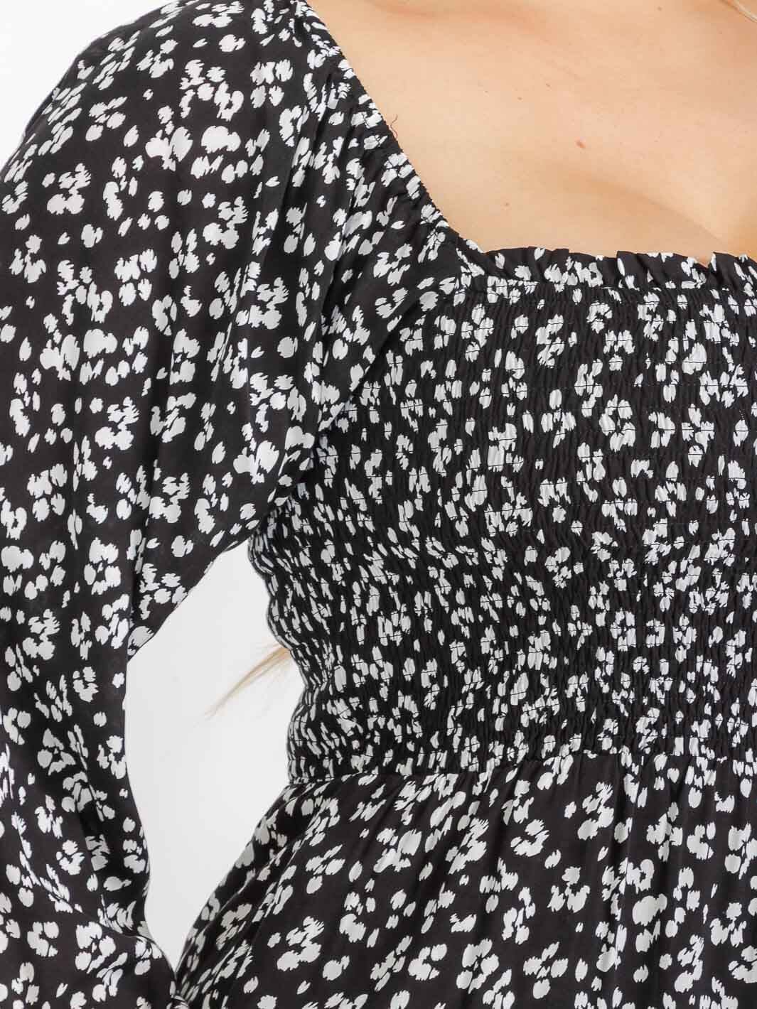 PLUS SIZE LONG SLEEVE SQUARE NECK SMOCK ANIMAL PRINT JUMPSUIT