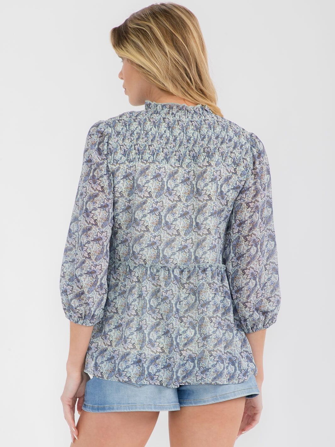 WOMEN'S 3/4 SLEEVES MOCK NECK FLORAL TUNIC TOP