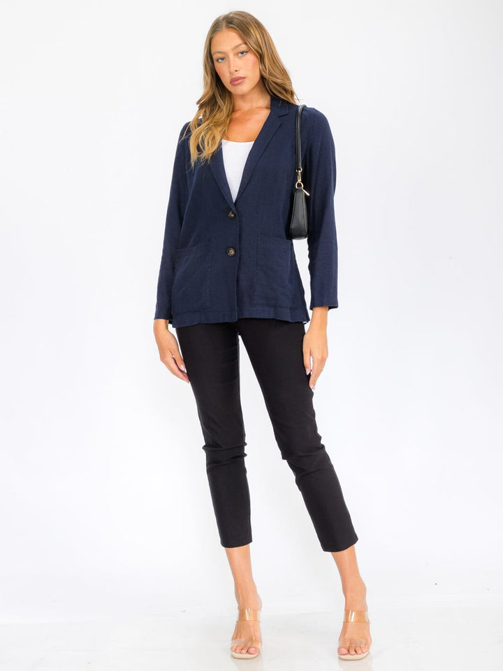 WOMEN'S LONG SLEEVE BUTTON CLOSURE POCKETS LINEN BLAZER