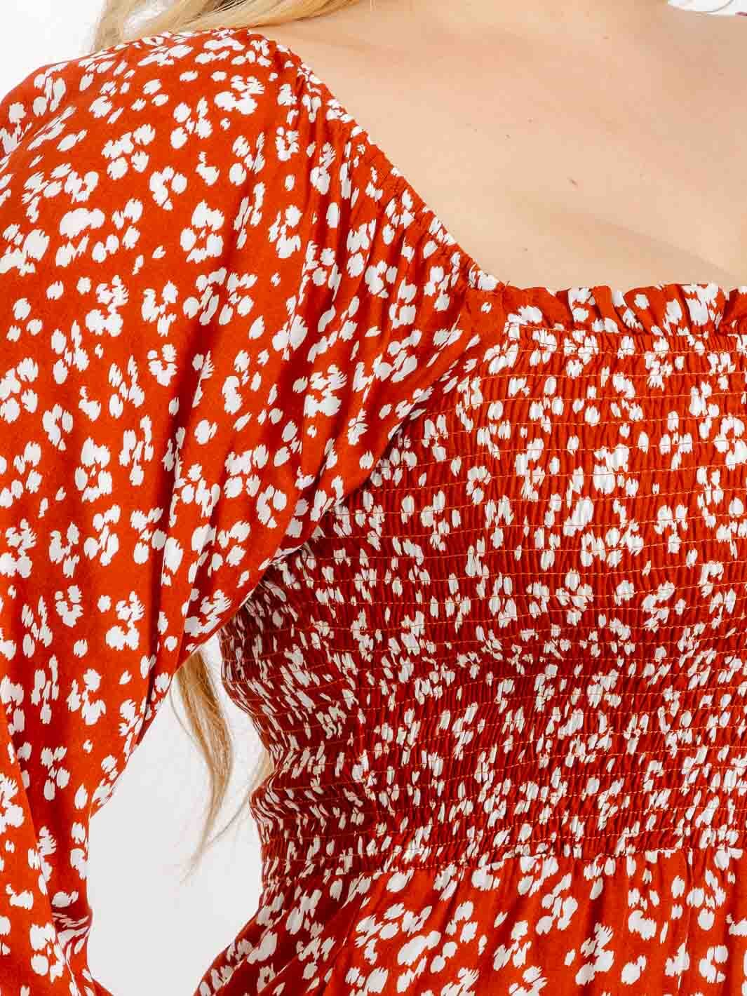 PLUS SIZE LONG SLEEVE SQUARE NECK SMOCK ANIMAL PRINT JUMPSUIT