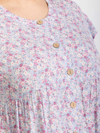PLUS SIZE SHORT SLEEVE BUTTON CLOSURE FLORAL TUNIC MIDI DRESS