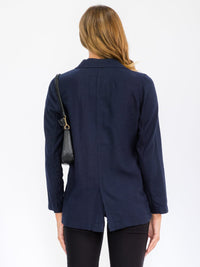 WOMEN'S LONG SLEEVE BUTTON CLOSURE POCKETS LINEN BLAZER