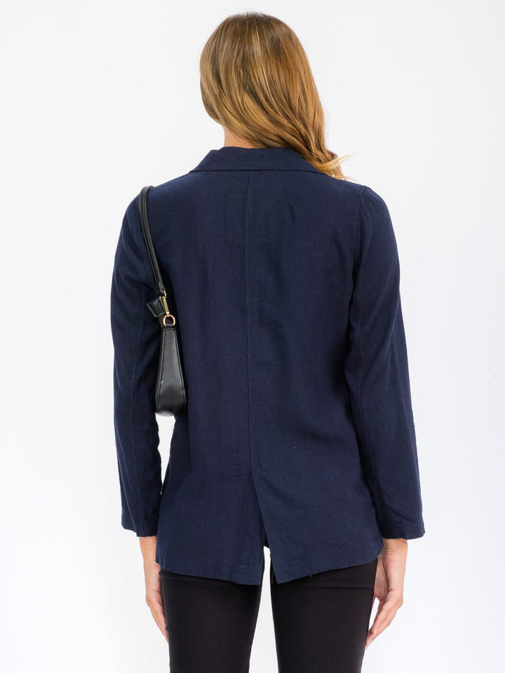 WOMEN'S LONG SLEEVE BUTTON CLOSURE POCKETS LINEN BLAZER