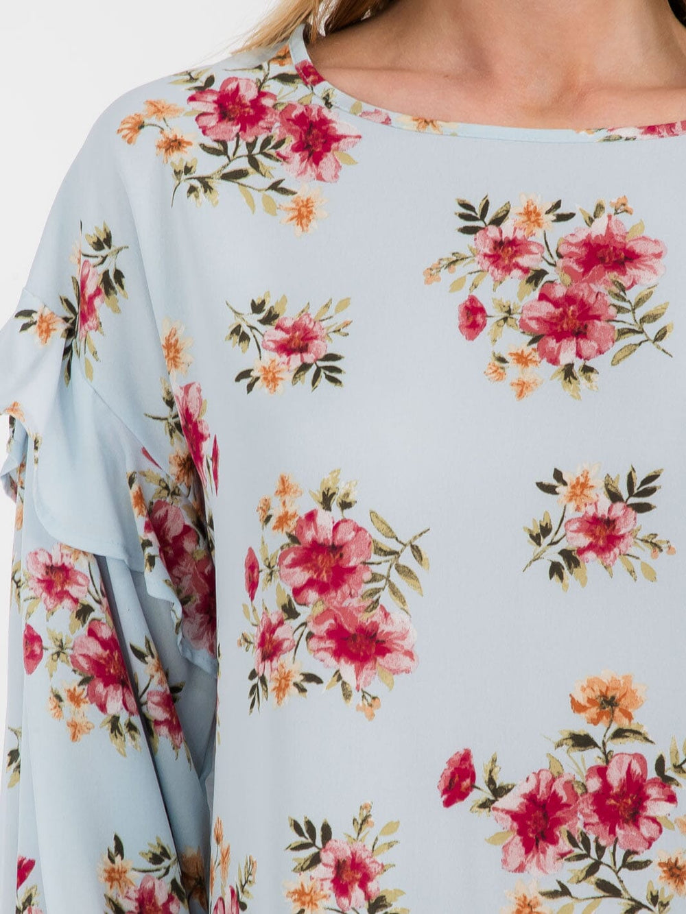 WOMEN'S LONG SLEEVE RUFFLE FLORAL TUNIC BLOUSE