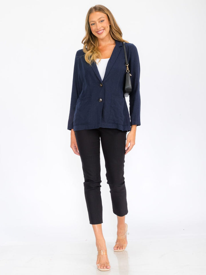 WOMEN'S LONG SLEEVE BUTTON CLOSURE POCKETS LINEN BLAZER