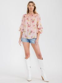 WOMEN'S 3/4 BELL SLEEVE TUNIC FLORAL BLOUSE