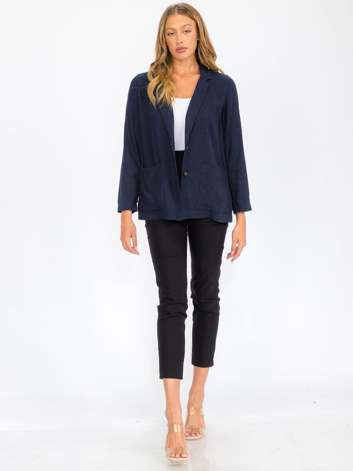 WOMEN'S LONG SLEEVE BUTTON CLOSURE POCKETS LINEN BLAZER