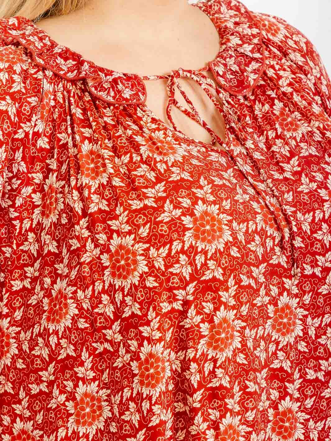 PLUS SIZE LONG SLEEVE V-NECK TIERED FLORAL MAXI DRESS