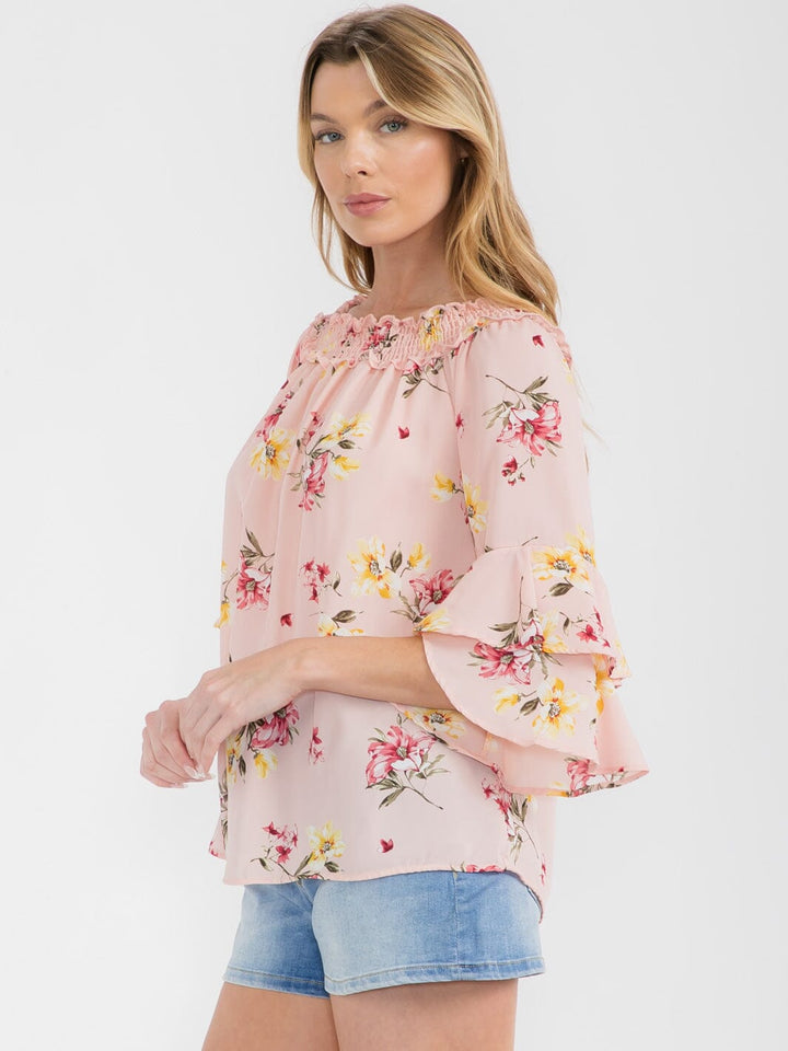 WOMEN'S 3/4 BELL SLEEVE TUNIC FLORAL BLOUSE