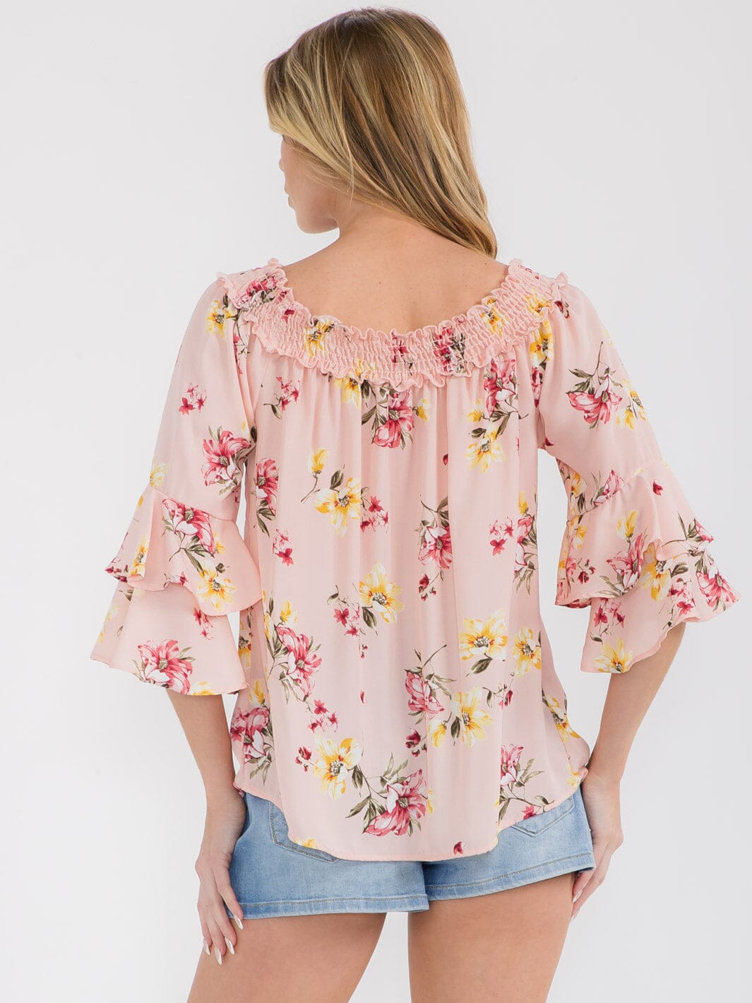 WOMEN'S 3/4 BELL SLEEVE TUNIC FLORAL BLOUSE