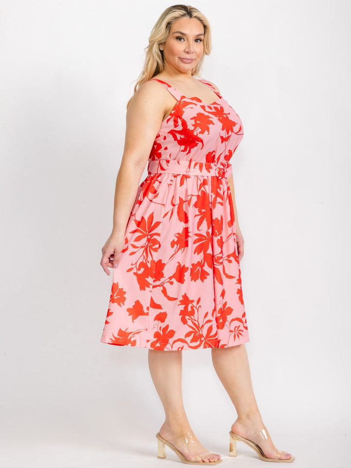 PLUS SIZE SLEEVELESS SMOCK FLORAL MIDI DRESS