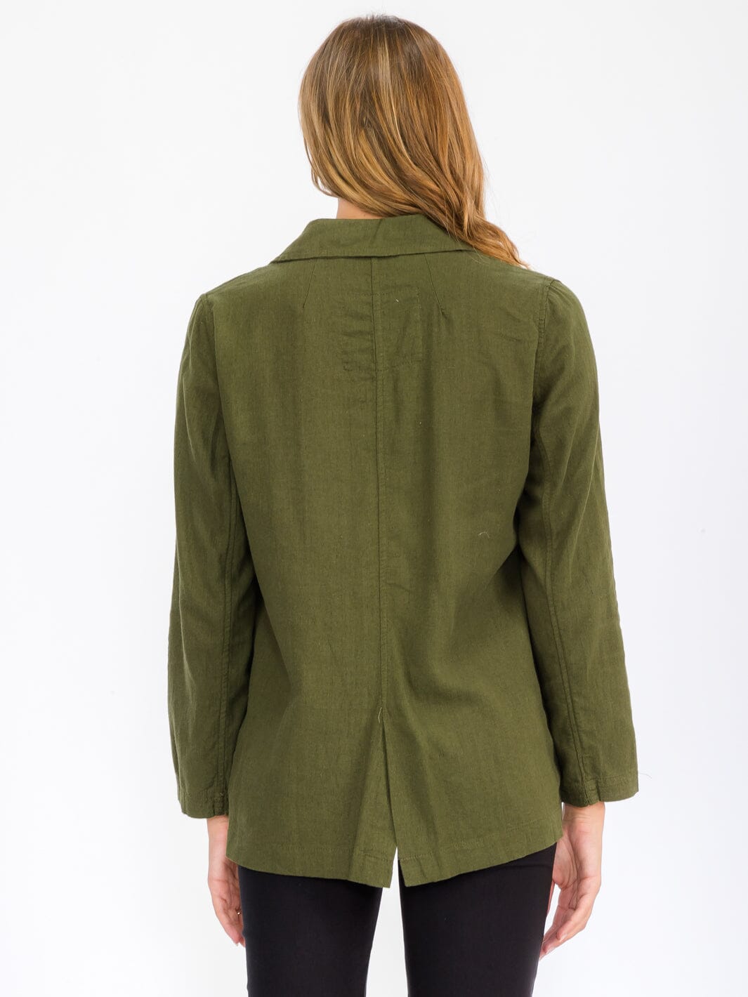 WOMEN'S LONG SLEEVE BUTTON CLOSURE POCKETS LINEN BLAZER