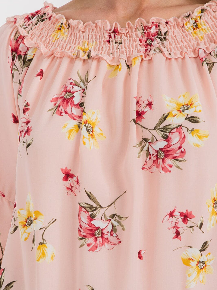 WOMEN'S 3/4 BELL SLEEVE TUNIC FLORAL BLOUSE