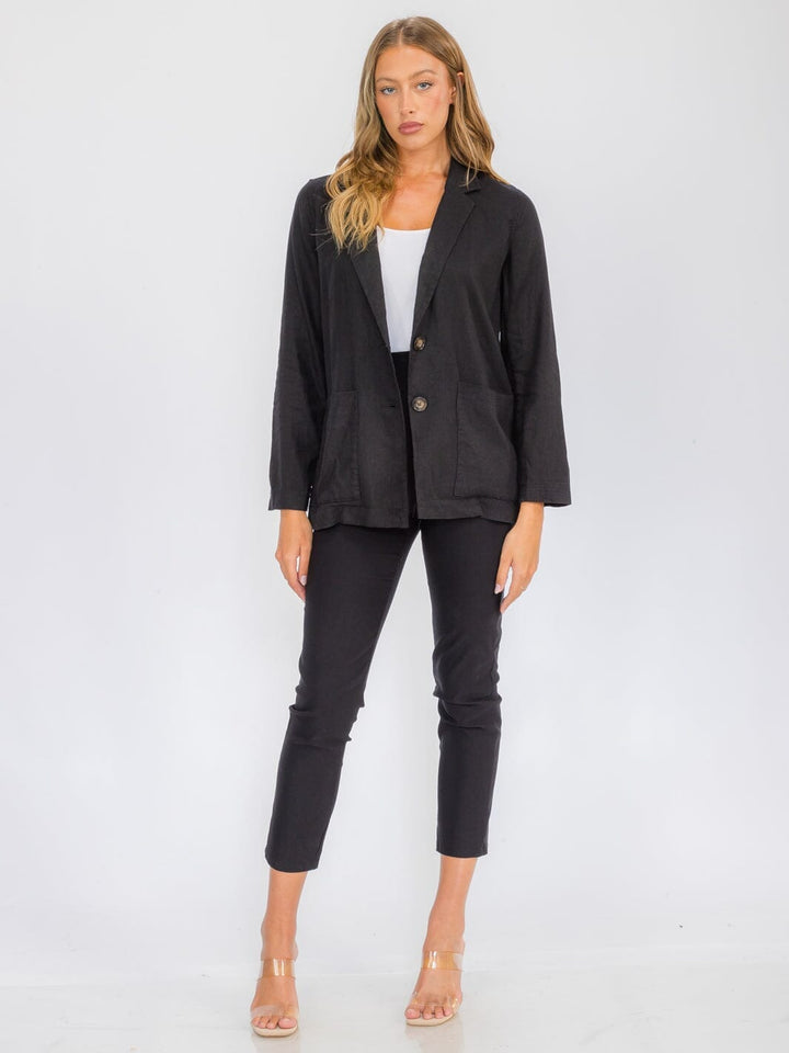 WOMEN'S LONG SLEEVE BUTTON CLOSURE POCKETS LINEN BLAZER