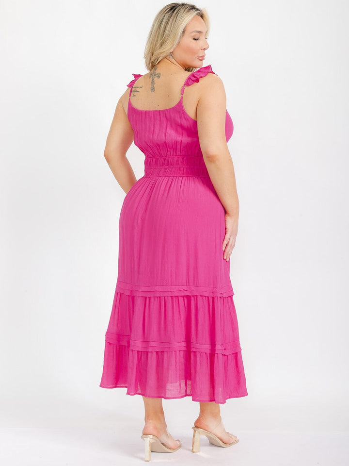 PLUS SIZE SLEEVELESS SQUARE NECK SMOCK TIERED MAXI DRESS