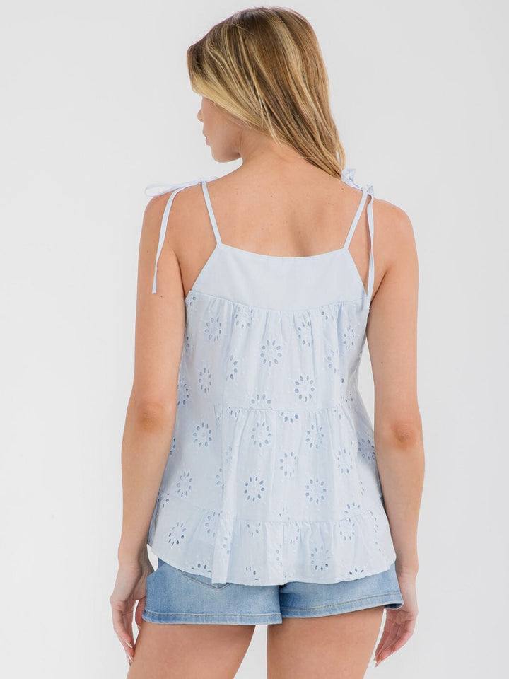 WOMEN'S SLEEVELESS TIERED EYELET DETAILED TANK TOP