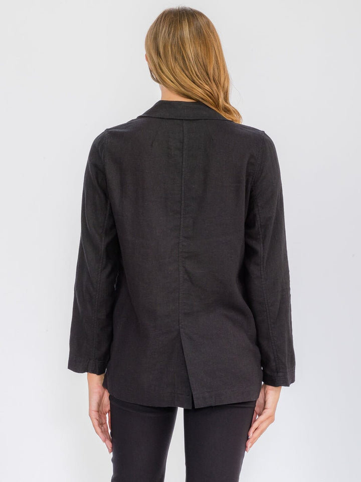 WOMEN'S LONG SLEEVE BUTTON CLOSURE POCKETS LINEN BLAZER