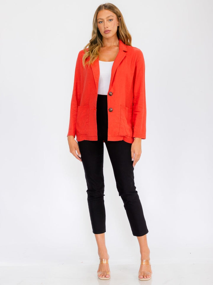 WOMEN'S LONG SLEEVE OPEN FRONT POCKETS LINEN BLAZER