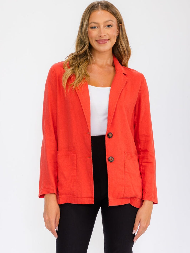 WOMEN'S LONG SLEEVE OPEN FRONT POCKETS LINEN BLAZER