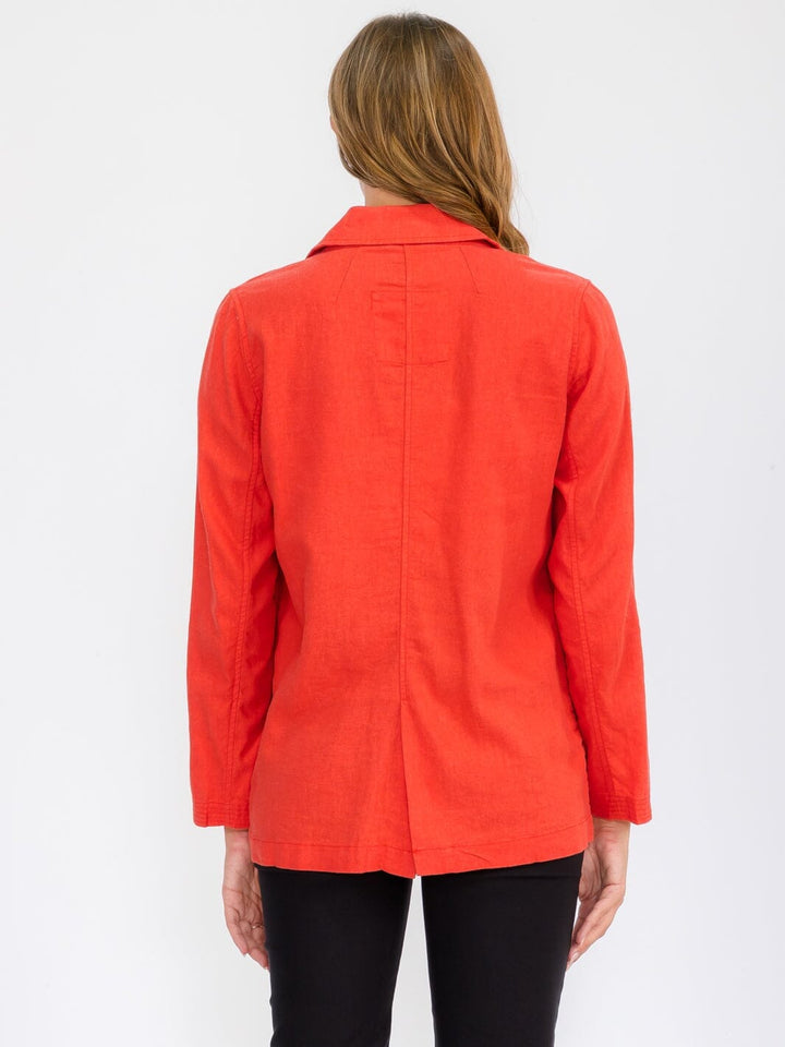 WOMEN'S LONG SLEEVE OPEN FRONT POCKETS LINEN BLAZER
