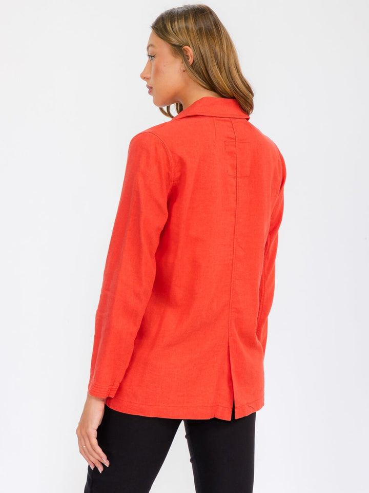WOMEN'S LONG SLEEVE OPEN FRONT POCKETS LINEN BLAZER