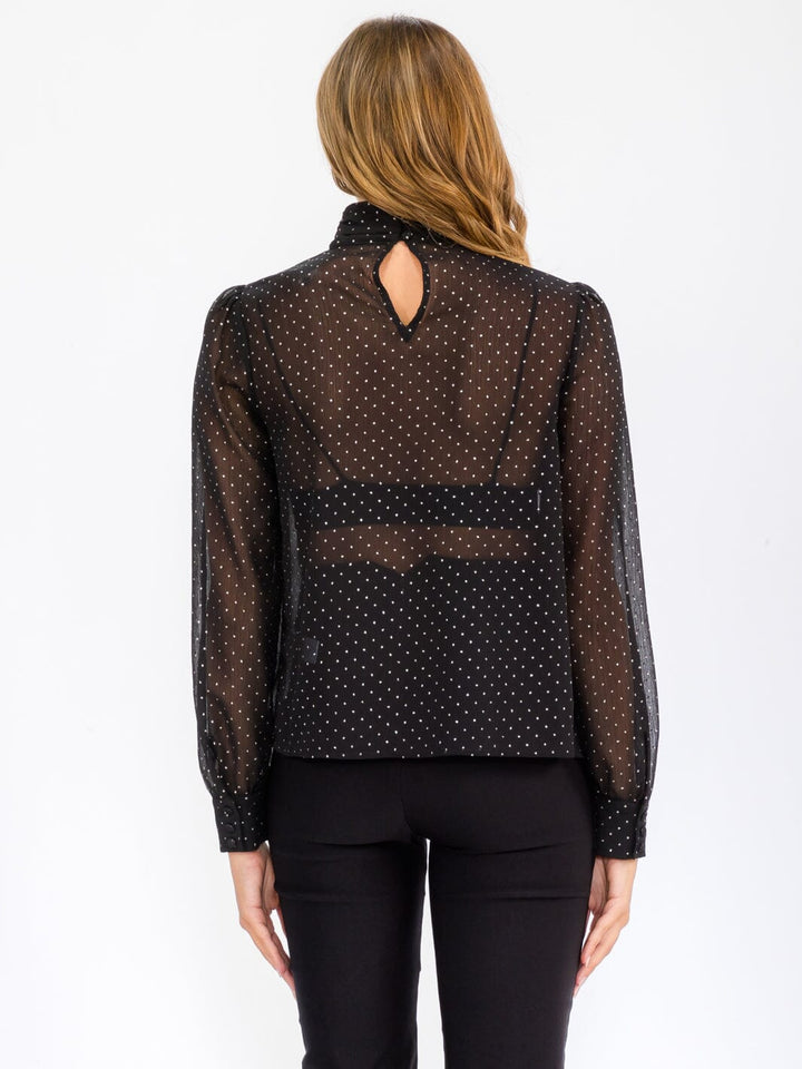 WOMEN'S LONG SLEEVE TURTLE NECK SHIMMER BLOUSE TOP