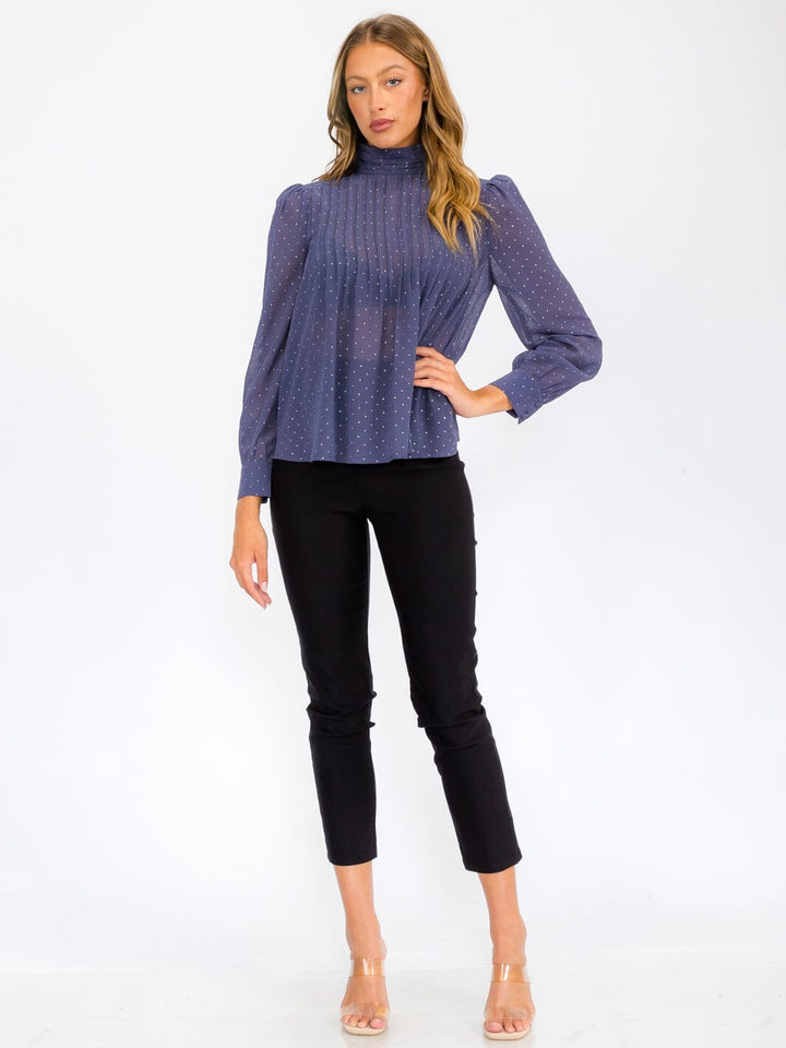 WOMEN'S LONG SLEEVE TURTLE NECK SHIMMER BLOUSE TOP