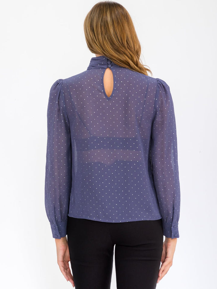 WOMEN'S LONG SLEEVE TURTLE NECK SHIMMER BLOUSE TOP