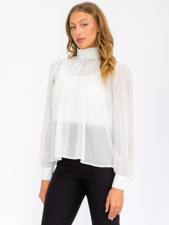 WOMEN'S LONG SLEEVE TURTLE NECK SHIMMER BLOUSE TOP