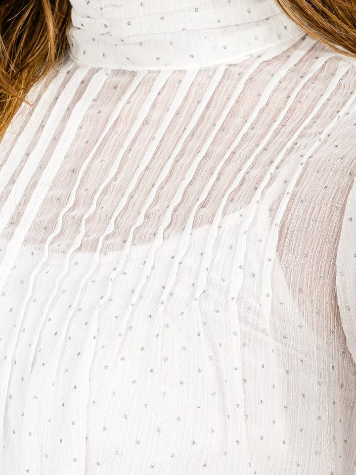 WOMEN'S LONG SLEEVE TURTLE NECK SHIMMER BLOUSE TOP