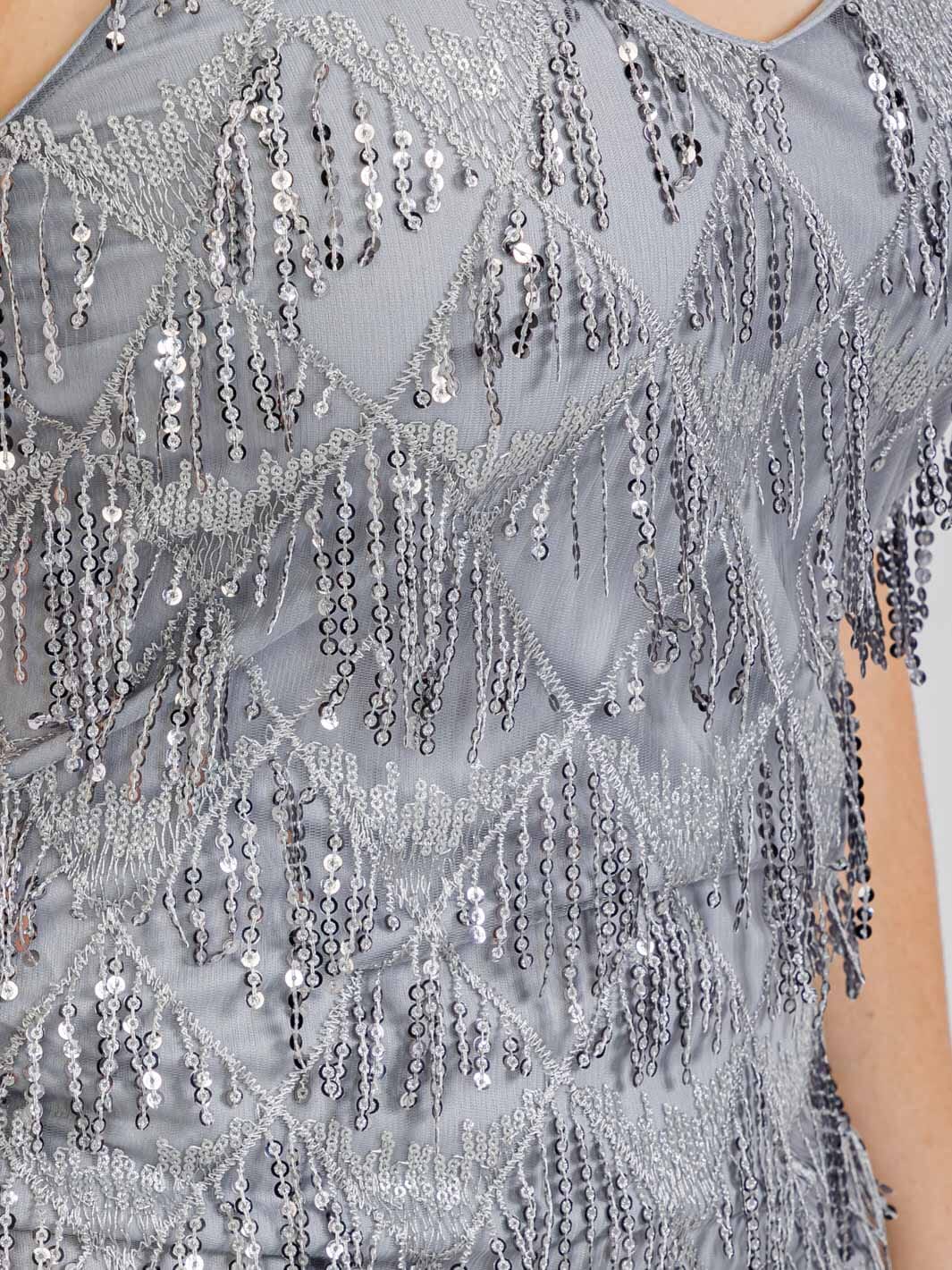 PLUS SIZE SLEEVELES V-NECK BODYCON FRINGE SEQUINS MIDI DRESS