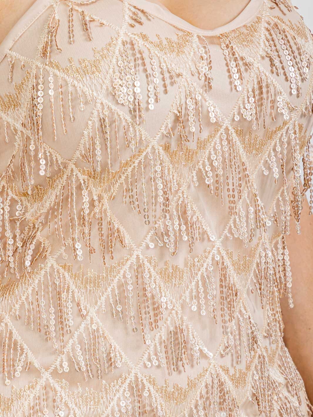 PLUS SIZE SLEEVELES V-NECK BODYCON FRINGE SEQUINS MIDI DRESS