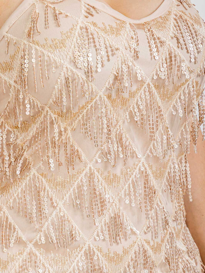 PLUS SIZE SLEEVELES V-NECK BODYCON FRINGE SEQUINS MIDI DRESS