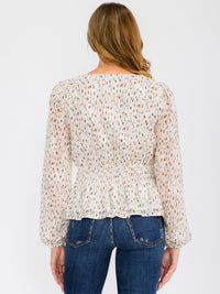 WOMEN'S LONG SLEEVE SMOCK SURPLICE ANIMAL PRINT BLOUSE TOP