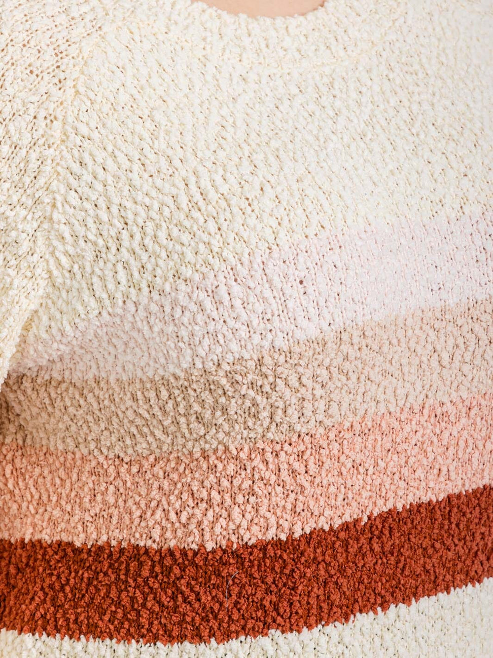 PLUS SIZE LONG SLEEVE COLORBLOCK STRIPES FUZZY PULLOVER SWEATER