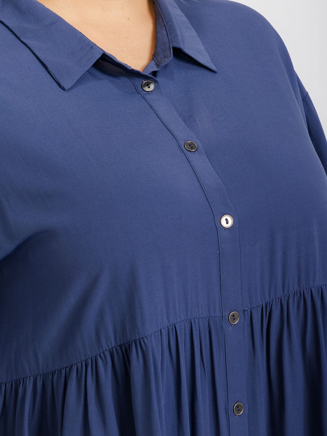 PLUS SIZE SHORT SLEEVE BUTTON UP TIERED FRONT POCKETS TIERED MINI DRESS