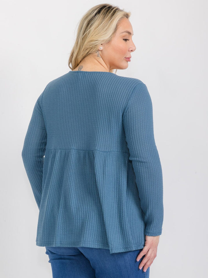 PLUS SIZE LONG SLEEVE V-NECK BUTTON UP TUNIC TOP