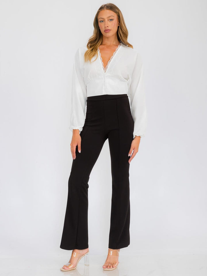 WOMEN'S LONG SLEEVE V-NECK BUTTON UP BLOUSE TOP