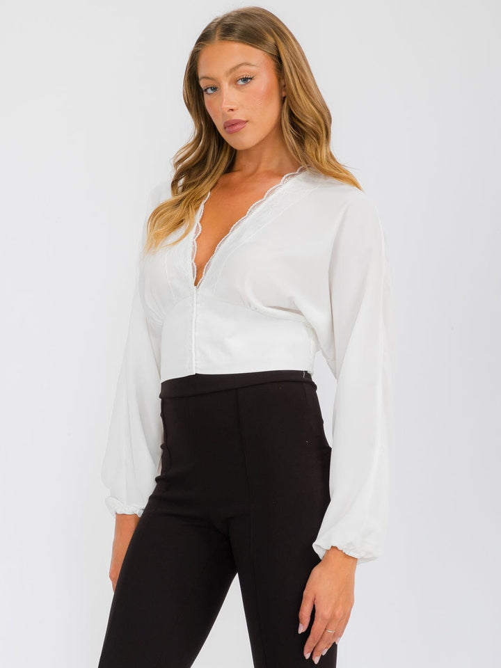 WOMEN'S LONG SLEEVE V-NECK BUTTON UP BLOUSE TOP