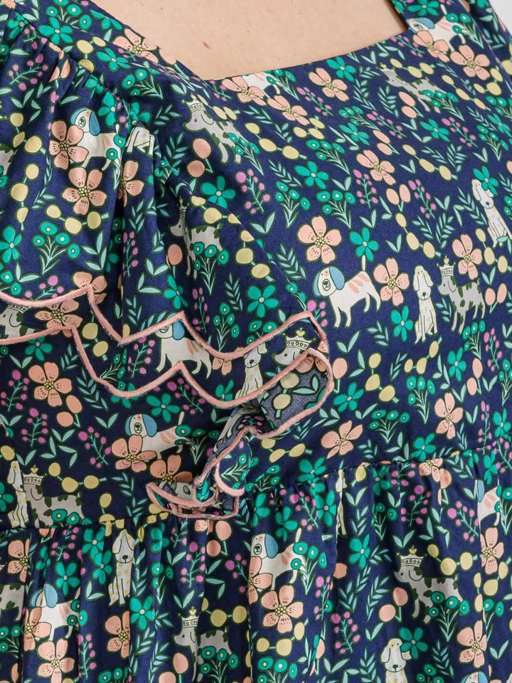 PLUS SIZE SHORT RUFFLE SLEEVE SQUARE NECK SMOCK FLORAL TUNIC BLOUSE